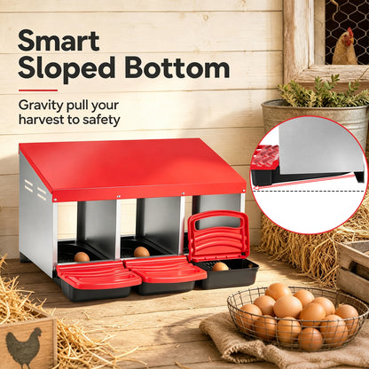 3-Compartment Roll Away Chicken Nesting Box with Removable Trays