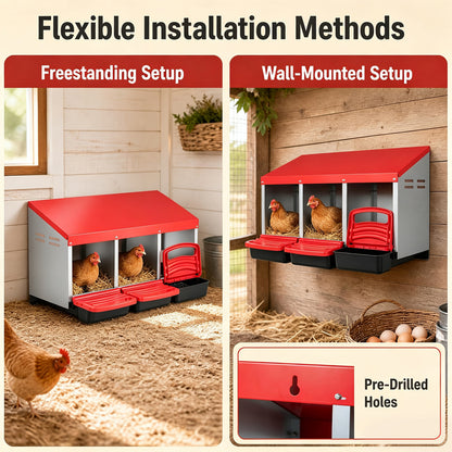 3-Compartment Roll Away Chicken Nesting Box with Removable Trays