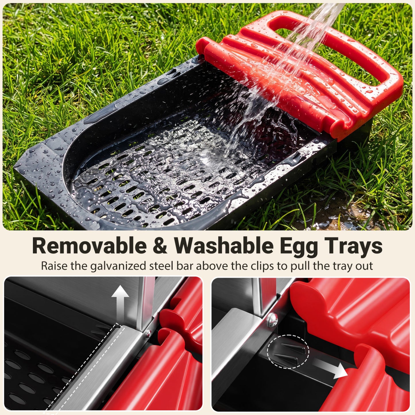 3-Compartment Roll Away Chicken Nesting Box with Removable Trays