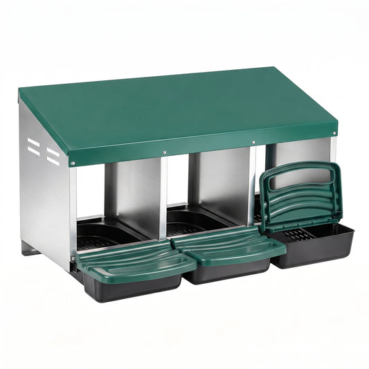 3-Compartment Roll Away Chicken Nesting Box with Removable Trays