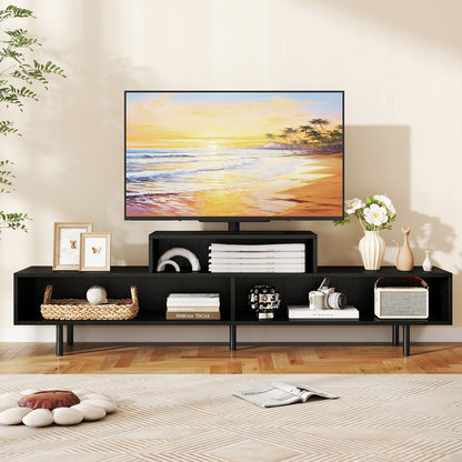 3 Cubby TV Stand for TVs up to 70 Inch Entertainment Center with Open Storage Compartments-Black