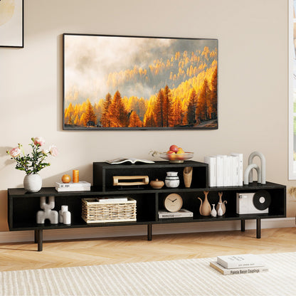 3 Cubby TV Stand for TVs up to 70 Inch Entertainment Center with Open Storage Compartments-Black
