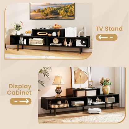 3 Cubby TV Stand for TVs up to 70 Inch Entertainment Center with Open Storage Compartments-Black