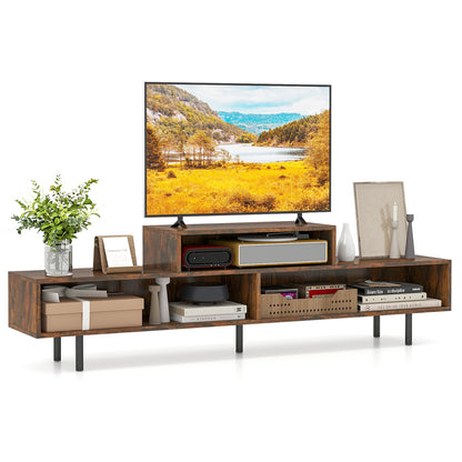 3 Cubby TV Stand for TVs up to 70 Inch with Open Storage Compartments-Rustic Brown