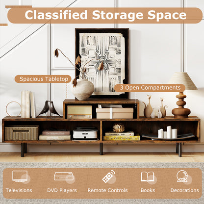 3 Cubby TV Stand for TVs up to 70 Inch with Open Storage Compartments-Rustic Brown