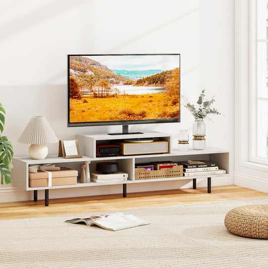 3 Cubby TV Stand for TVs up to 70 Inch with Open Storage Compartments-White