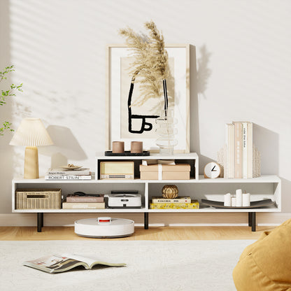 3 Cubby TV Stand for TVs up to 70 Inch with Open Storage Compartments-White