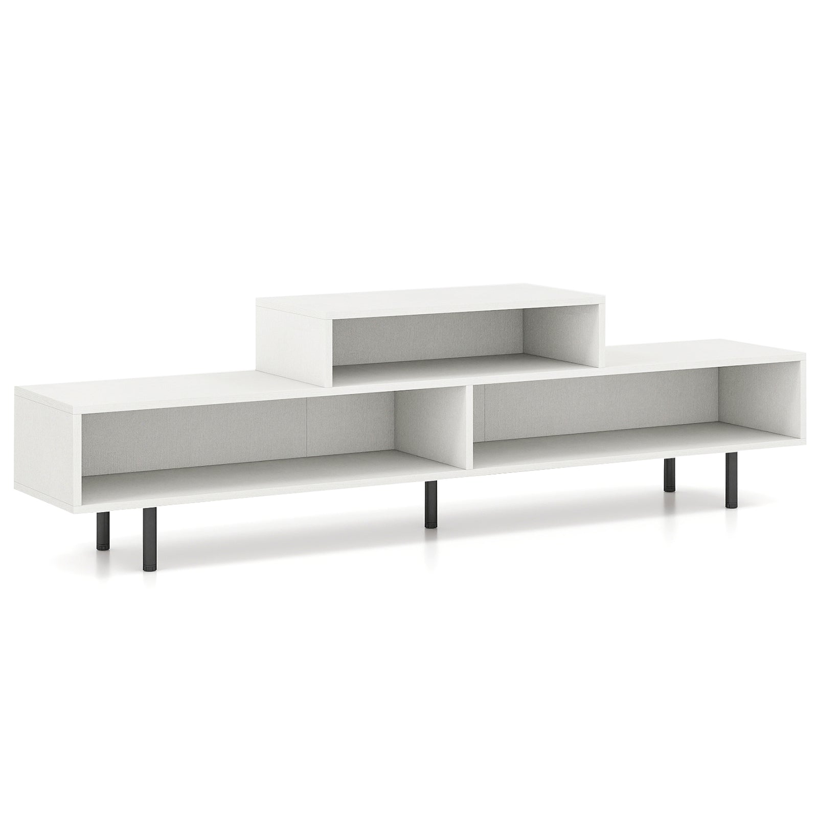 3 Cubby TV Stand for TVs up to 70 Inch with Open Storage Compartments-White