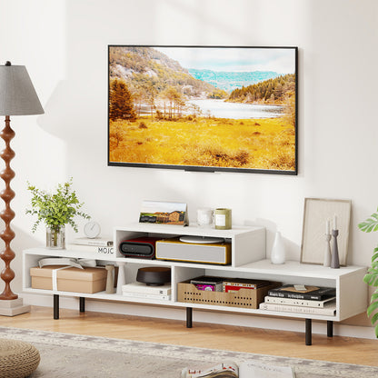 3 Cubby TV Stand for TVs up to 70 Inch with Open Storage Compartments-White