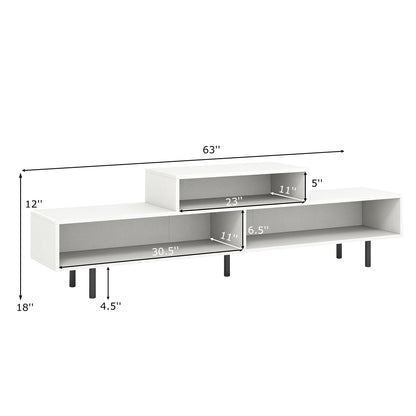 3 Cubby TV Stand for TVs up to 70 Inch with Open Storage Compartments-White