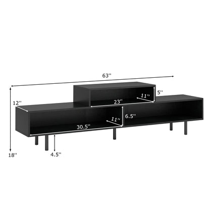 3 Cubby TV Stand for TVs up to 70 Inch Entertainment Center with Open Storage Compartments-Black