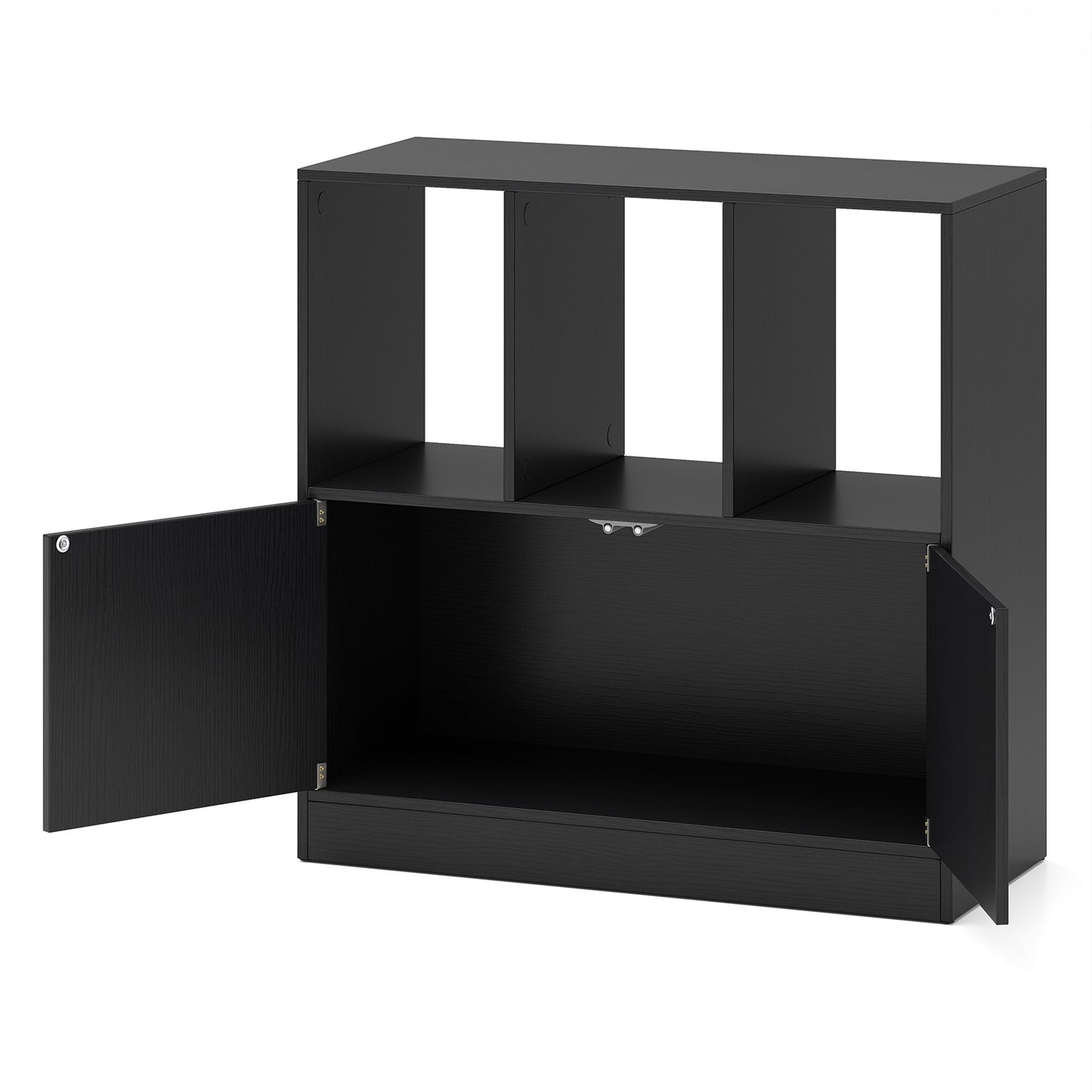 3-Cube Bookcase with Doors 3-Tier Cubic Bookshelf with Open Compartments and Cabinet-Black