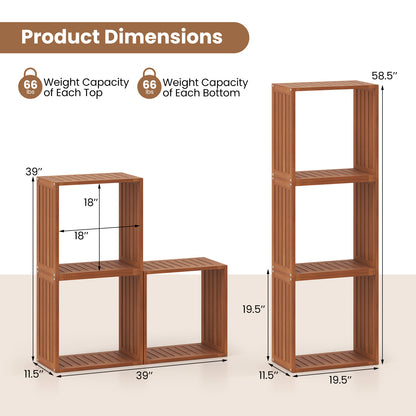 3 Cube Bookcases Solid Wood Stacking Storage Organizers with Open Slatted Design