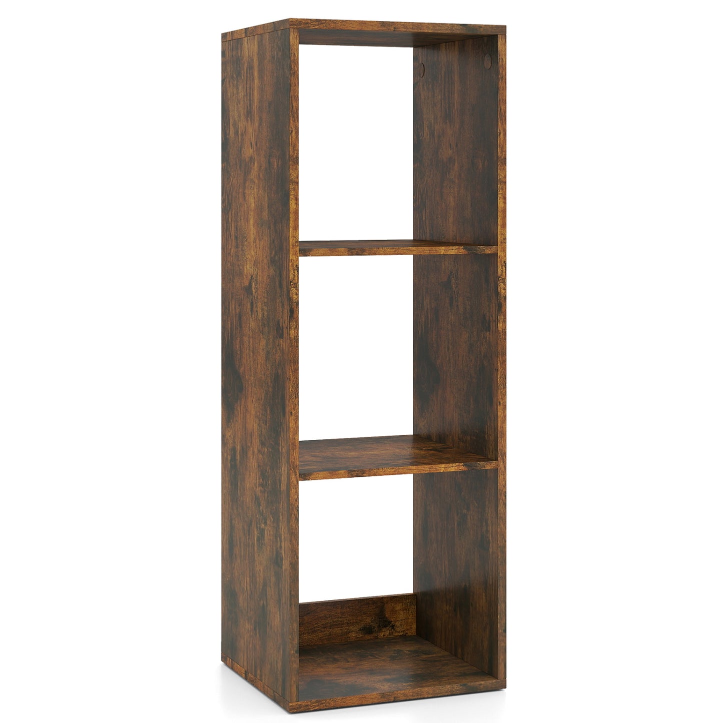 3 Cube Bookshelf with Back Guardrail for Living Room Bedroom-Natrual - Brown