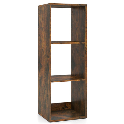 3 Cube Bookshelf with Back Guardrail for Living Room Bedroom-Natrual - Brown