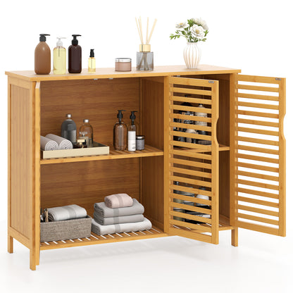 3-Door Bamboo Bathroom Cabinet with Shelves-Natural