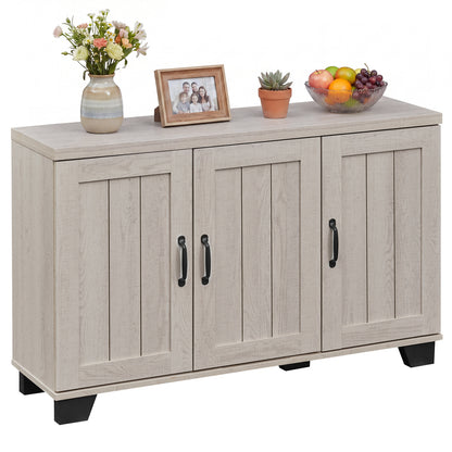 3-Door Buffet Sideboard with Adjustable Shelves and Anti-Tipping Kits-Brown - White Wash