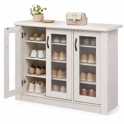 3-Door Shoe Cabinet with Removable Shelves - White