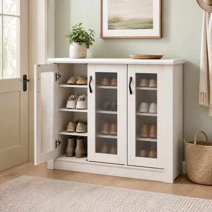 3-Door Shoe Cabinet with Removable Shelves - White