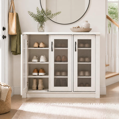 3-Door Shoe Cabinet with Removable Shelves - White