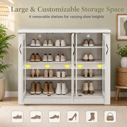 3-Door Shoe Cabinet with Removable Shelves - White