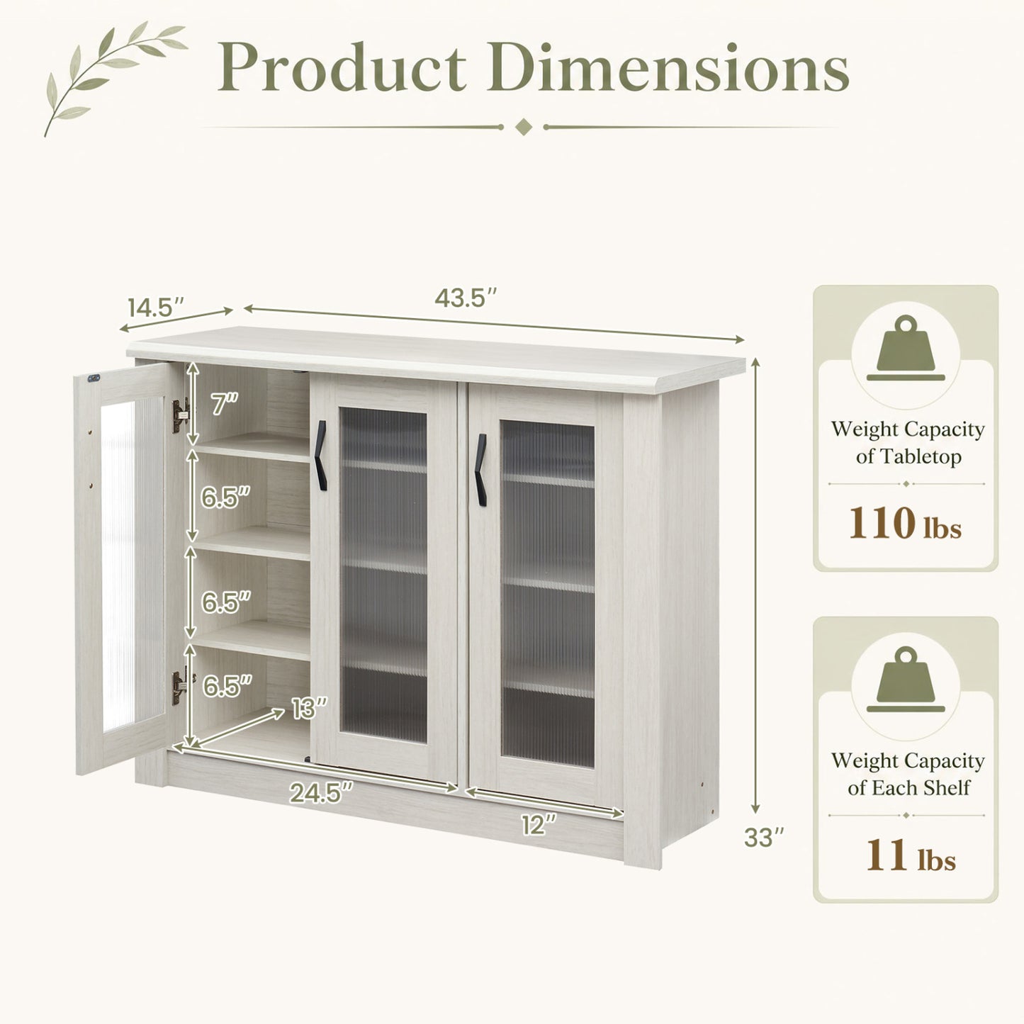 3-Door Shoe Cabinet with Removable Shelves - White