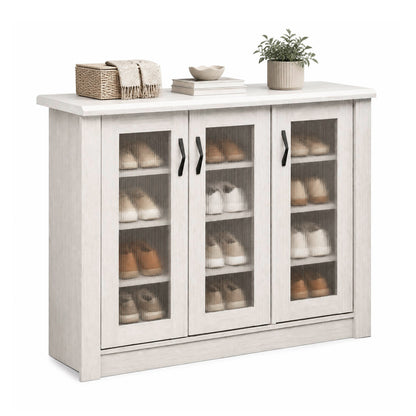 3-Door Shoe Cabinet with Removable Shelves - White