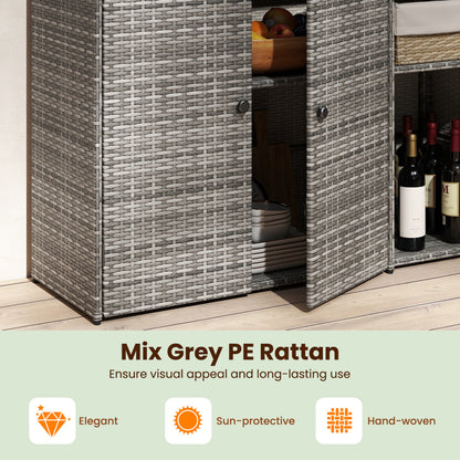 Outdoor PE Wicker Storage Cabinet with 3 Doors and Drawer