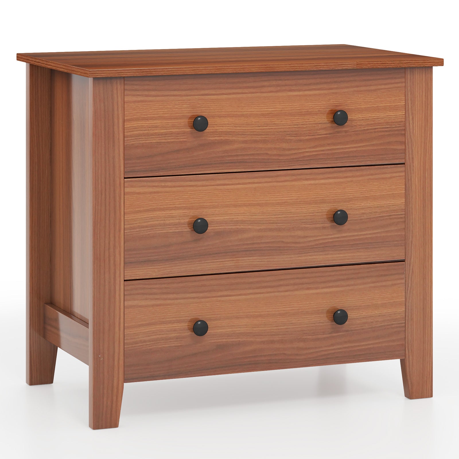 3 Drawer Dresser Chest of Drawers Bedside Table-Black - Walnut
