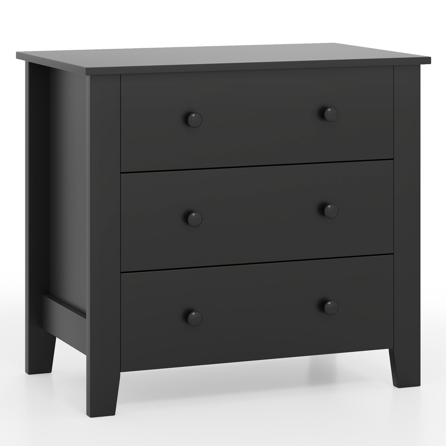 3 Drawer Dresser Chest of Drawers Bedside Table-Black - Black Wood Grain