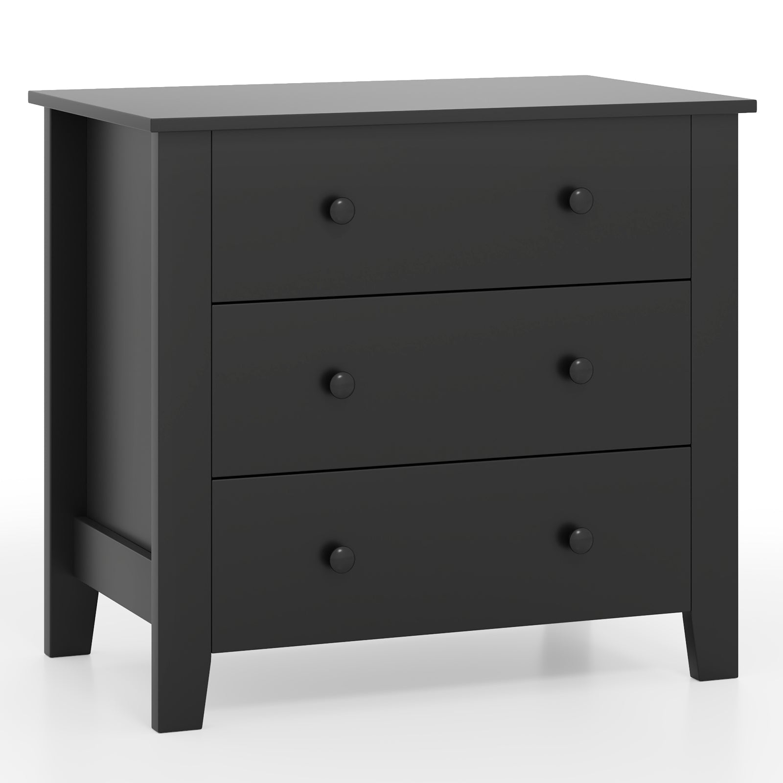3 Drawer Dresser Chest of Drawers Bedside Table-Black - Black Wood Grain