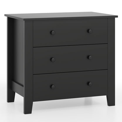 3 Drawer Dresser Chest of Drawers Bedside Table-Black - Black Wood Grain