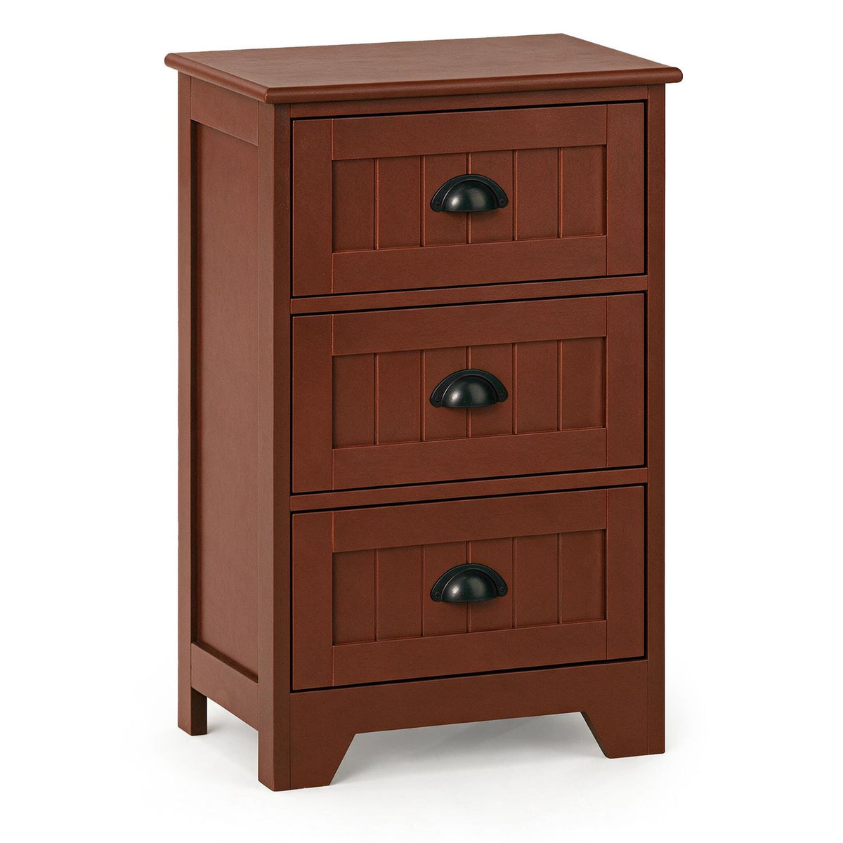 3-Drawer End Storage Wood Side Nightstand-Brown