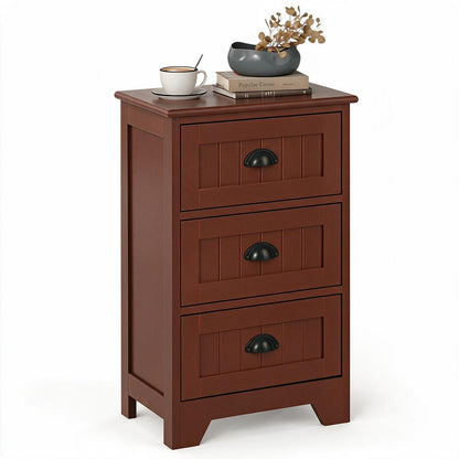 3-Drawer End Storage Wood Side Nightstand-Brown