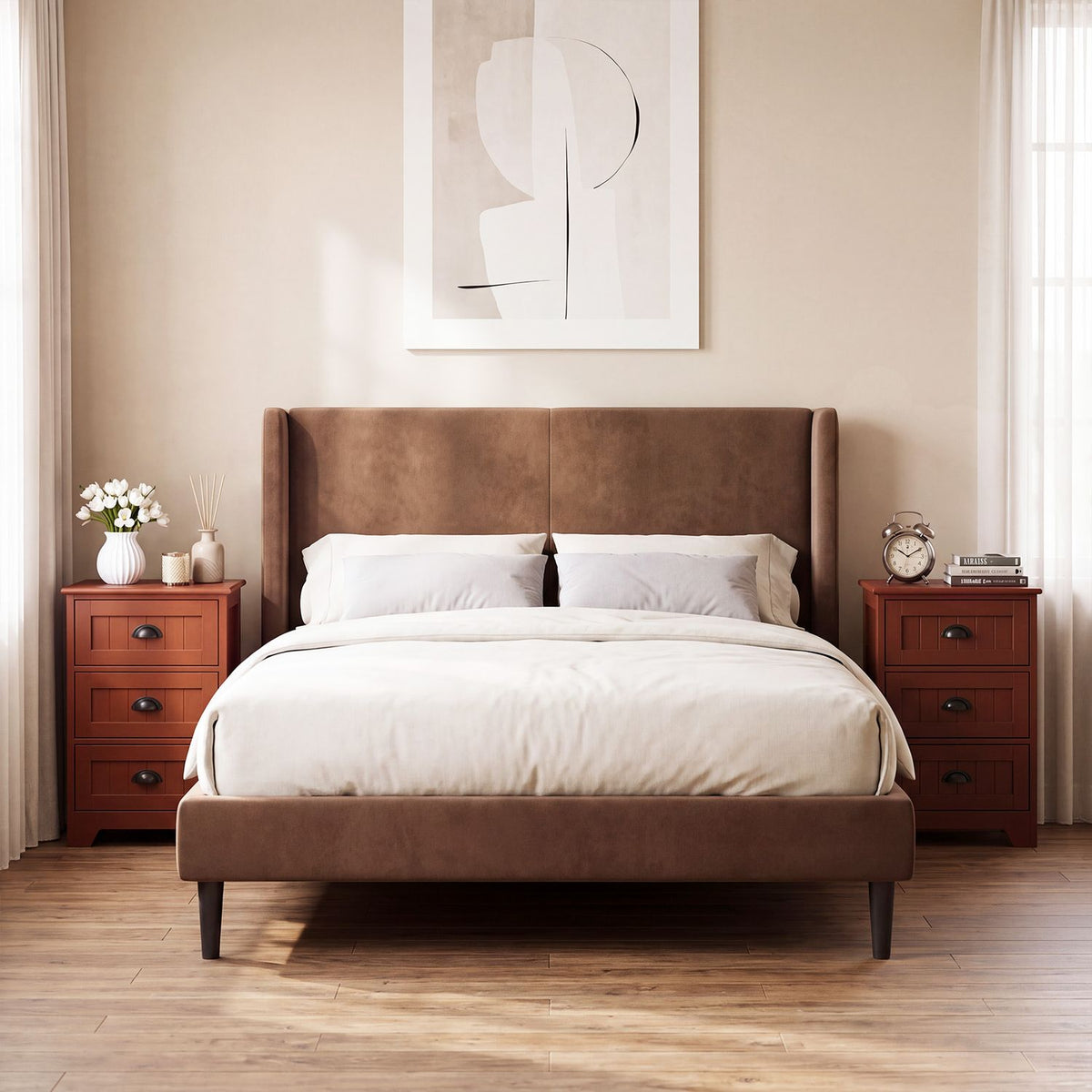 3-Drawer End Storage Wood Side Nightstand-Brown