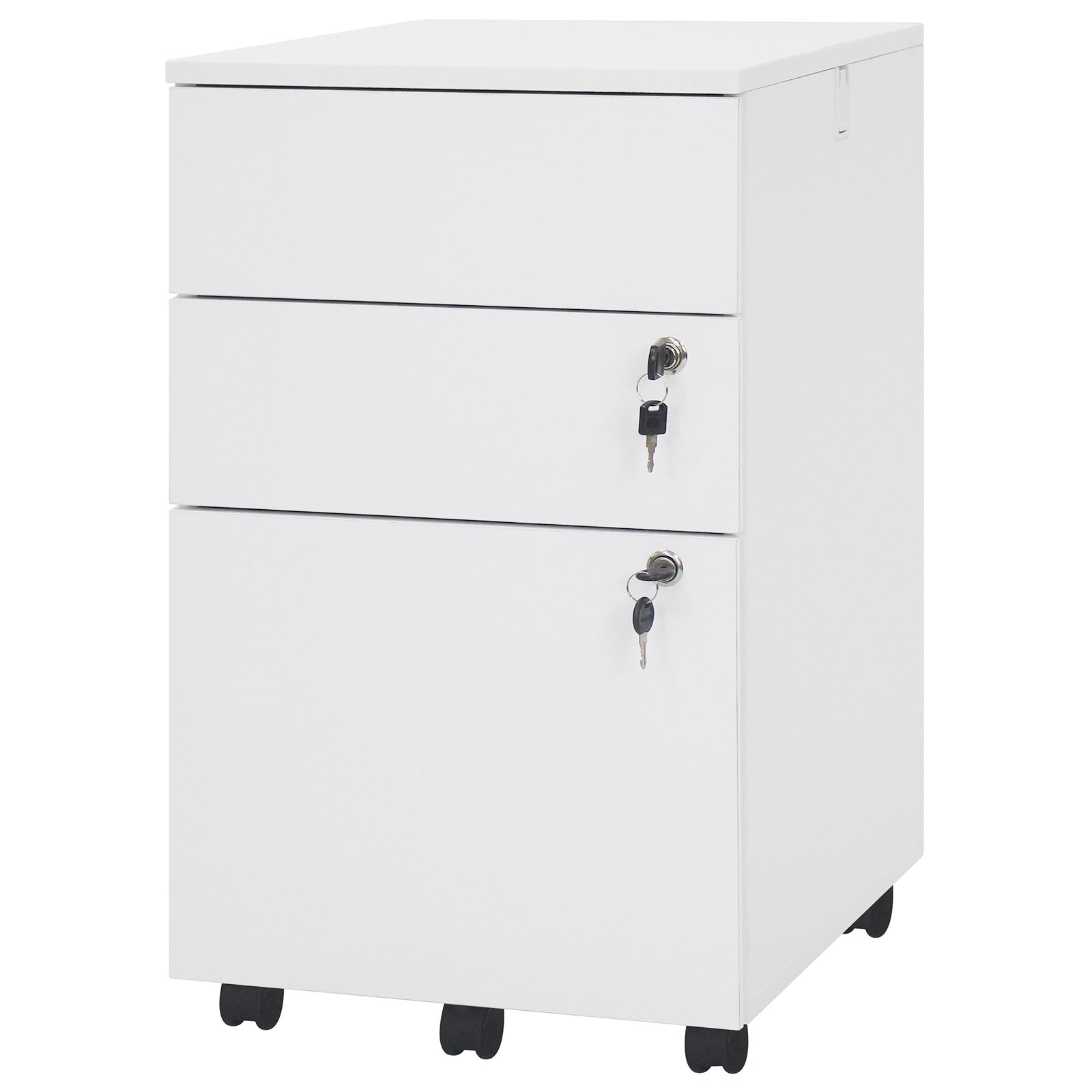 3 Drawer Filing Cabinet Locking Pedestal Desk -White