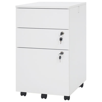 3 Drawer Filing Cabinet Locking Pedestal Desk -White