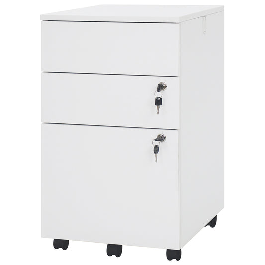 3 Drawer Filing Cabinet Locking Pedestal Desk -White