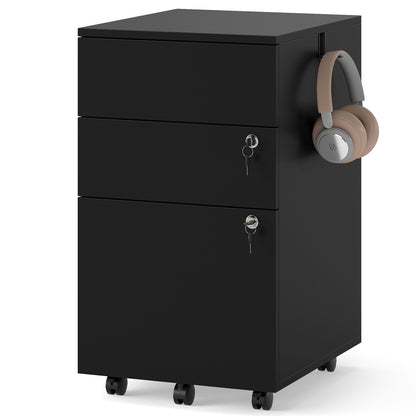 3 Drawer Filing Cabinet Locking Pedestal Desk -Black