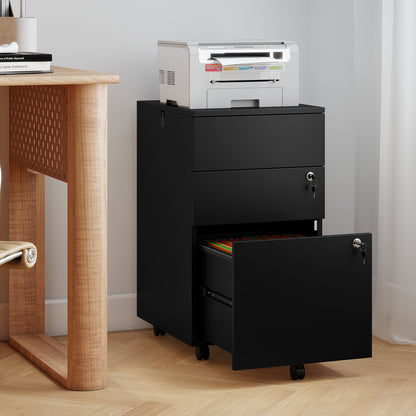 3 Drawer Filing Cabinet Locking Pedestal Desk -Black
