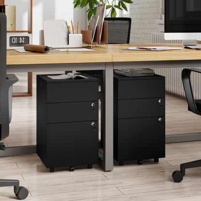 3 Drawer Filing Cabinet Locking Pedestal Desk -Black