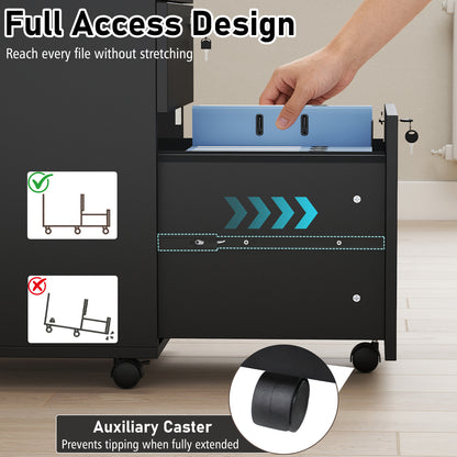 3 Drawer Filing Cabinet Locking Pedestal Desk -Black