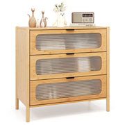 3 Drawer Mid Century Modern Chest of Drawers with Reeded Tempered Glass Front-Natural