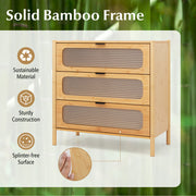 3 Drawer Mid Century Modern Chest of Drawers with Reeded Tempered Glass Front-Natural