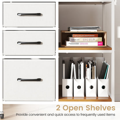 3 Drawer Mobile File Cabinet with Charging Station Rolling Printer Stand with Open Storage Shelves-Natural