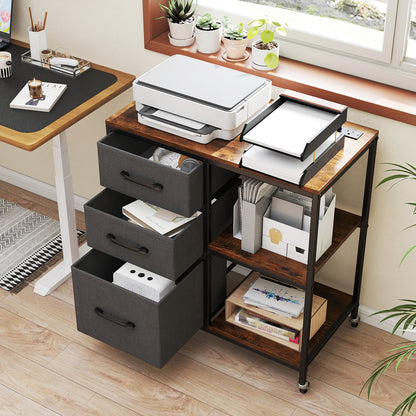 3 Drawer Mobile File Cabinet with Charging Station Rolling Printer Stand with Open Storage Shelves-Brown