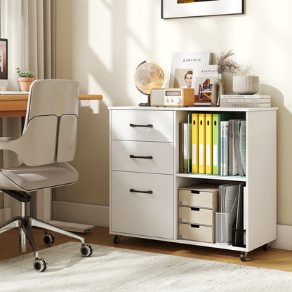 3-Drawer Mobile File Cabinet with Open Storage Shelves