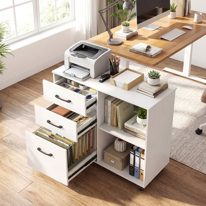 3-Drawer Mobile File Cabinet with Open Storage Shelves