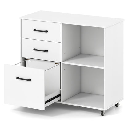 3-Drawer Mobile File Cabinet with Open Storage Shelves