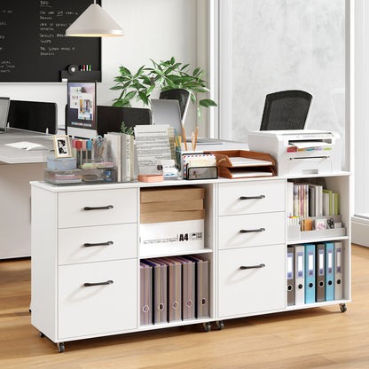 3-Drawer Mobile File Cabinet with Open Storage Shelves